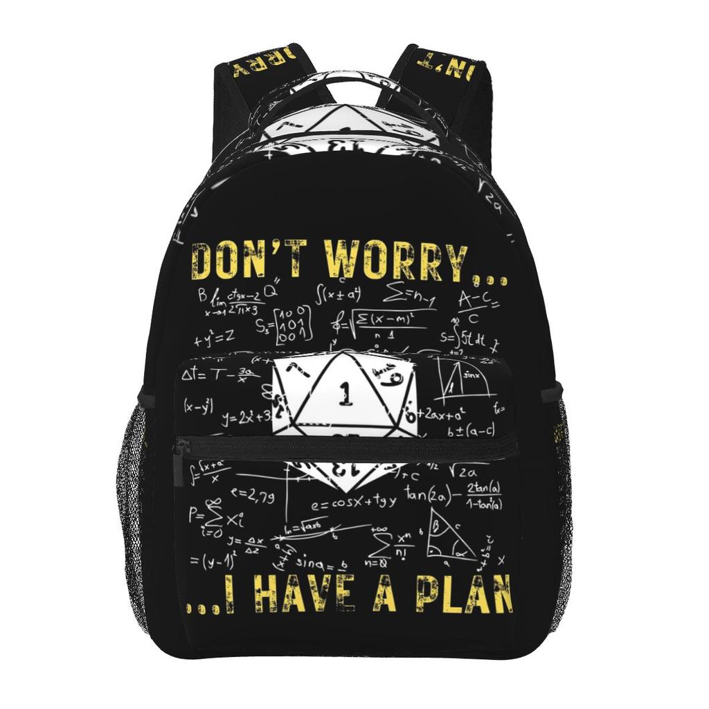 Don't Worry I Have A Plan Dice Student Backpack School Bag Hiking Travel Daypack for Men Women Fashion Bookbag Shoulder Bags