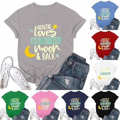 Girls Casual Loose Printed T-shirt Round Neck Pullover Short Sleeve Top