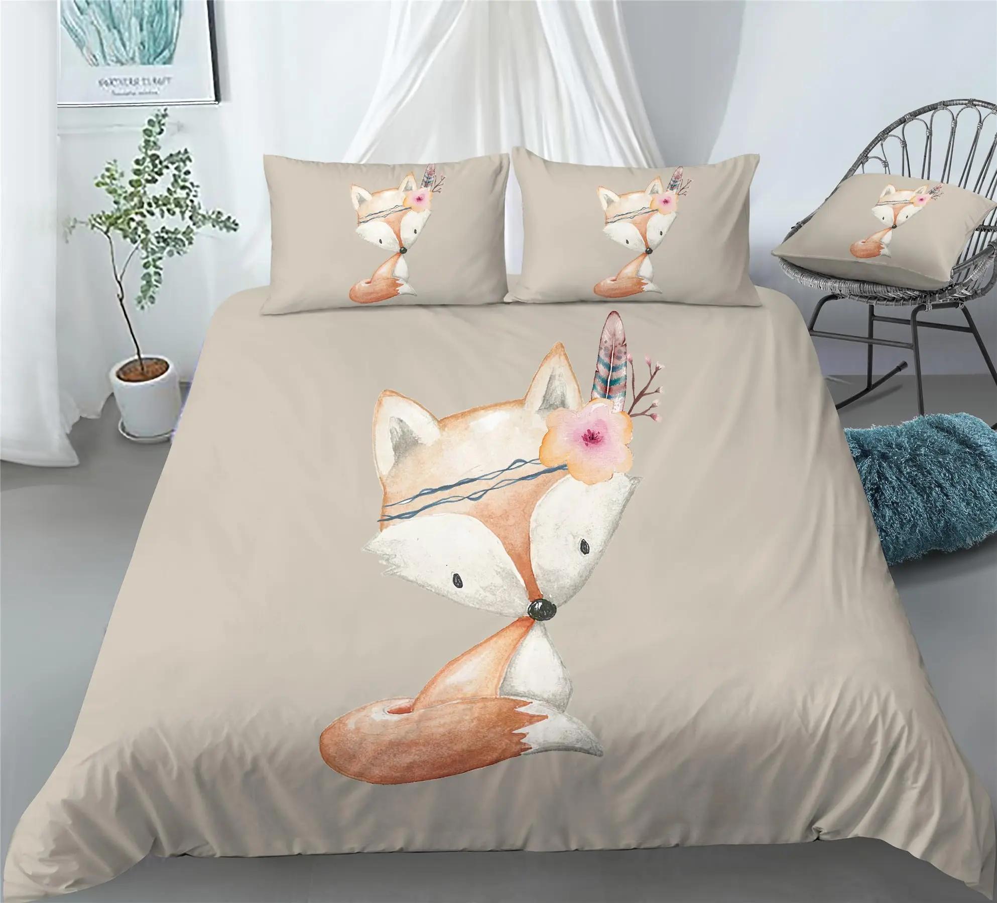 

Comforter Kids Fox Bedding Set Toddler Natural Floral Comforter Set For Boys Girls Blossom Flowers Pattern Comforter (quilt)-EU Single(135*200cm)3pcs