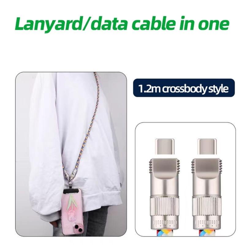 Fashionable 2 In 1 Phone Lanyard Strap Data Cable PD60W Charging Cord Type C 1.2m Crossbody Type/30cm Wrist Type