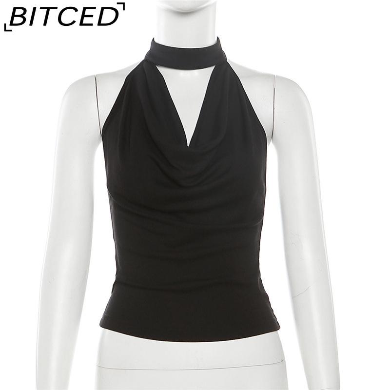 BITCED Summer Women's Solid-Colour Slim-Fit Streetwear Halter Neck Sexy Backless Tank Top
