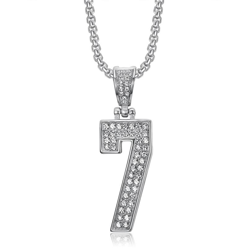 

Stainless Steel Lucky Number 7 Pendant Necklace for Man Women Birthday Gift Gold Plated Full Zircon Jewelry Accessories 60cm срібний