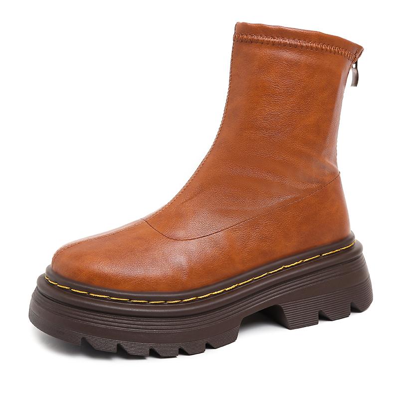 Fashion No Lining Car Stitch Block Heel Single Boots Women's Fashion Round Toe Platform Slip-Resistant Wear-Resistant Short Thigh Boots