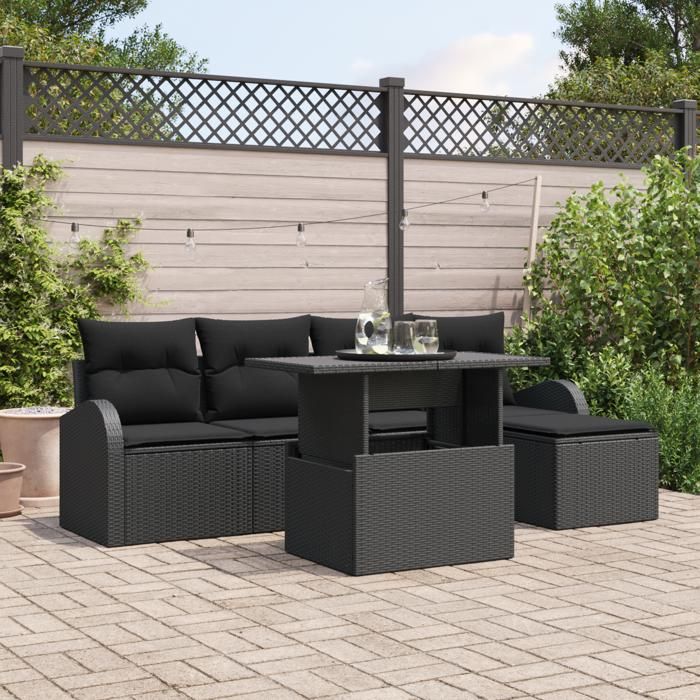 VidaXL Canapé de jardin 6 pièces avec coussins en noir 3348629
