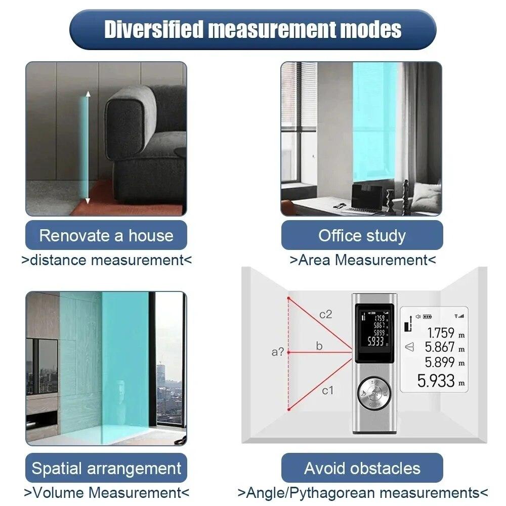 Mini Rangefinder Laser Distance Meter 40M 60M Rechargeable Digital Range Finder Area Volume Multi-angel Laser Measuring Tool