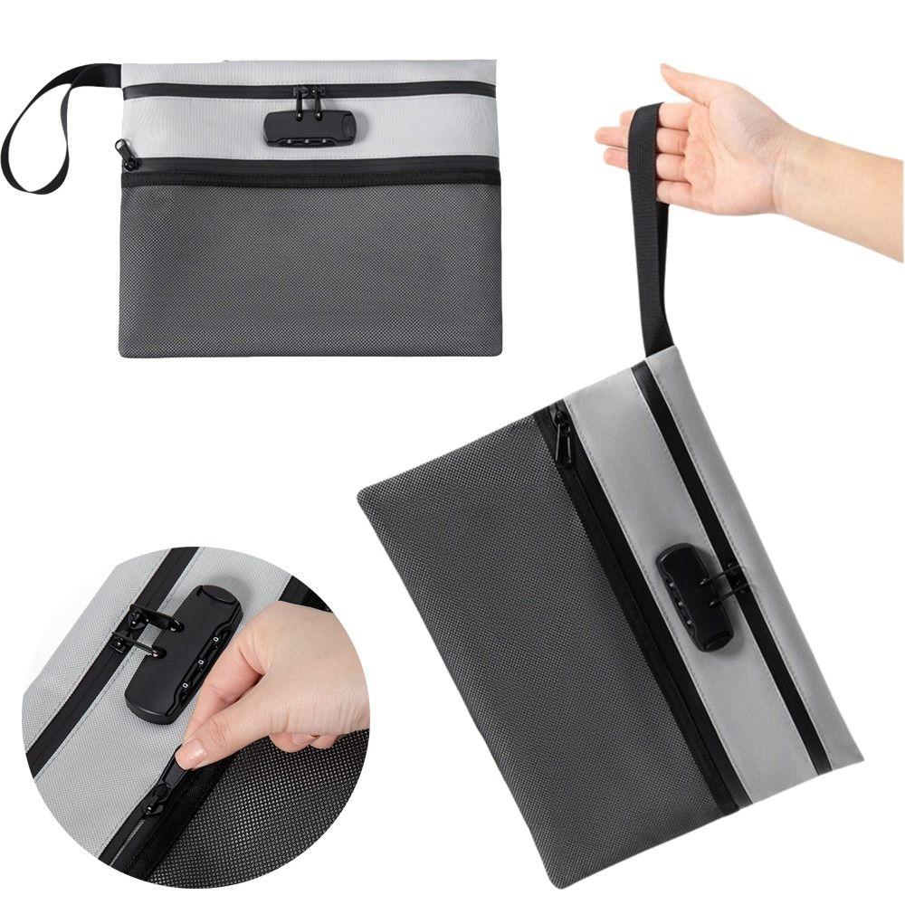 Large Capacity Locking File Pouch Password Lock Portable File Folders Passport Storage