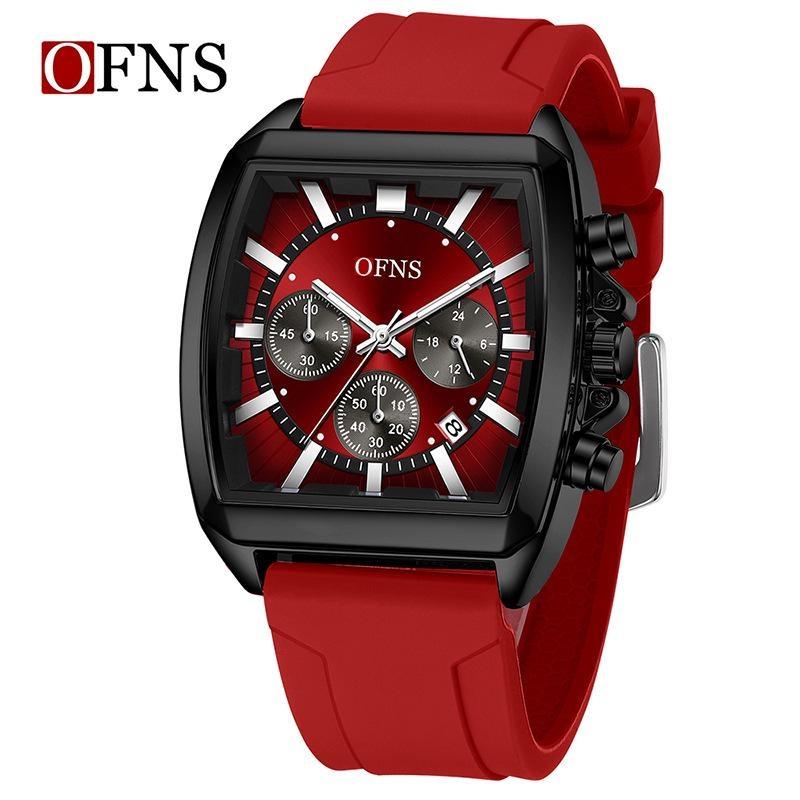 Herren Square Chronograph Armbanduhren Silikon-/Netzarmband, Luxuriöse Stilvolle Analoge Uhr für Arbeit & Streetwear