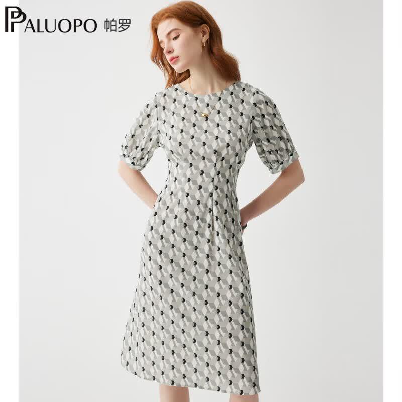 PALUOPO Women s Printed Silk A-Line Midi Dress L (165/88A)