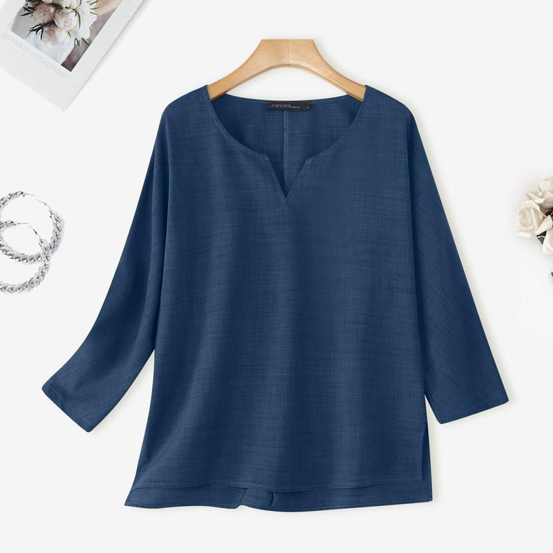 ZANZEA Camicetta casual da donna a maniche lunghe con scollo a V tinta unita