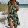 Short Sleeve Boho Dress For Women Casual Loose Fit Summer Sundress Floral Print Dress With Pockets