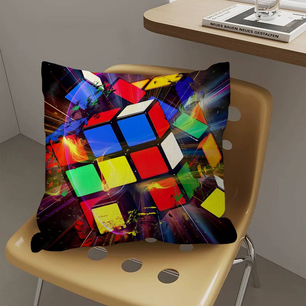 Car Living Room Sofa Cushion Cover Rubik'S Cube Cartoon Pattern Cushion Cover Luxury Home Decoration Pillow Cover