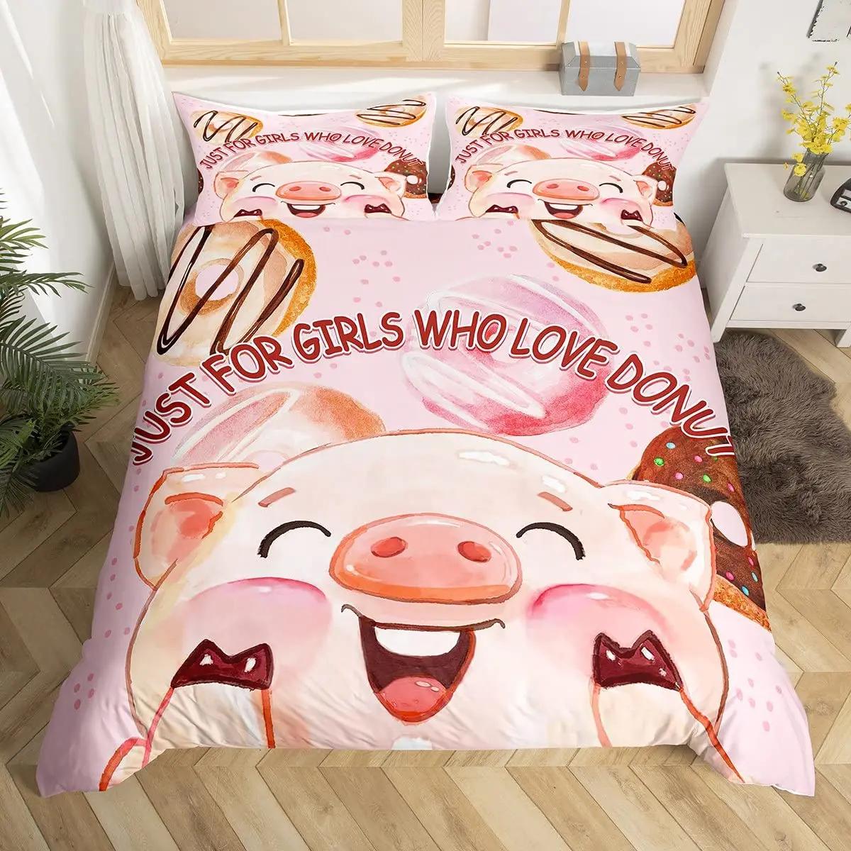 

Lovely Pig Soft Duvet Cover Set for Young Girls,sunflowers Florals Warm Comforter Cover Pink Grid Latice Plaid Beding Sets Comfortable Quilt Cover Ful 120*200cm Single