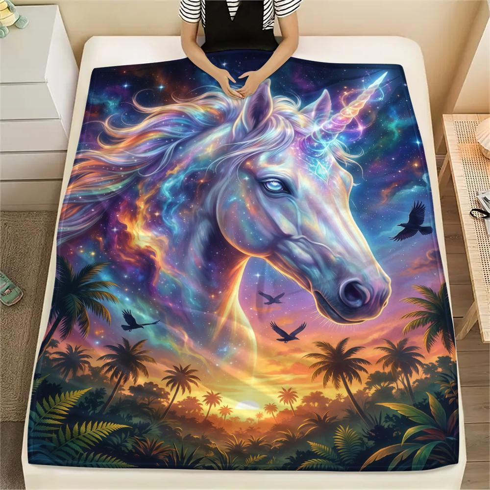 Aurora Sky Gorilla Unicorn OwlPrint Flannel Blanket,High quality Comfortable for All Seasons,Home Decor,Warmth and Comfort,Perfect for Christmas Gifts