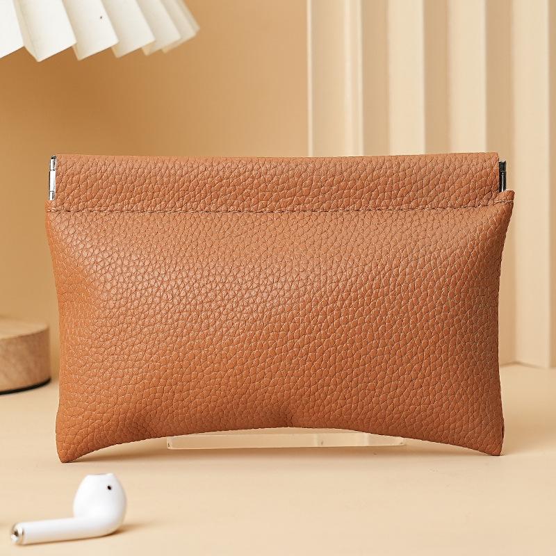 Luxurious Black Litchi Leather Snap-Closure Jewelry & Lipstick Pouch