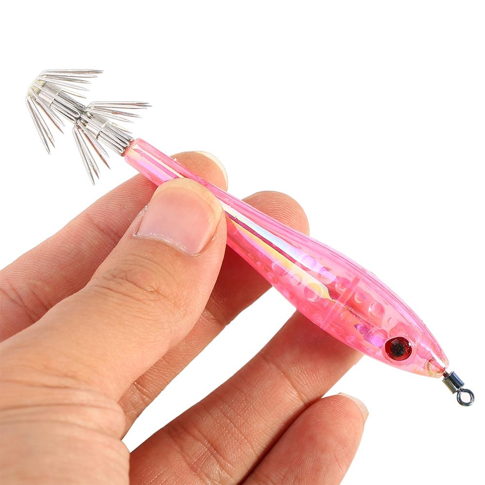 5pcs 9.5cm Plastic Hard Squid Fishing Lures With Double Hook (pink)
