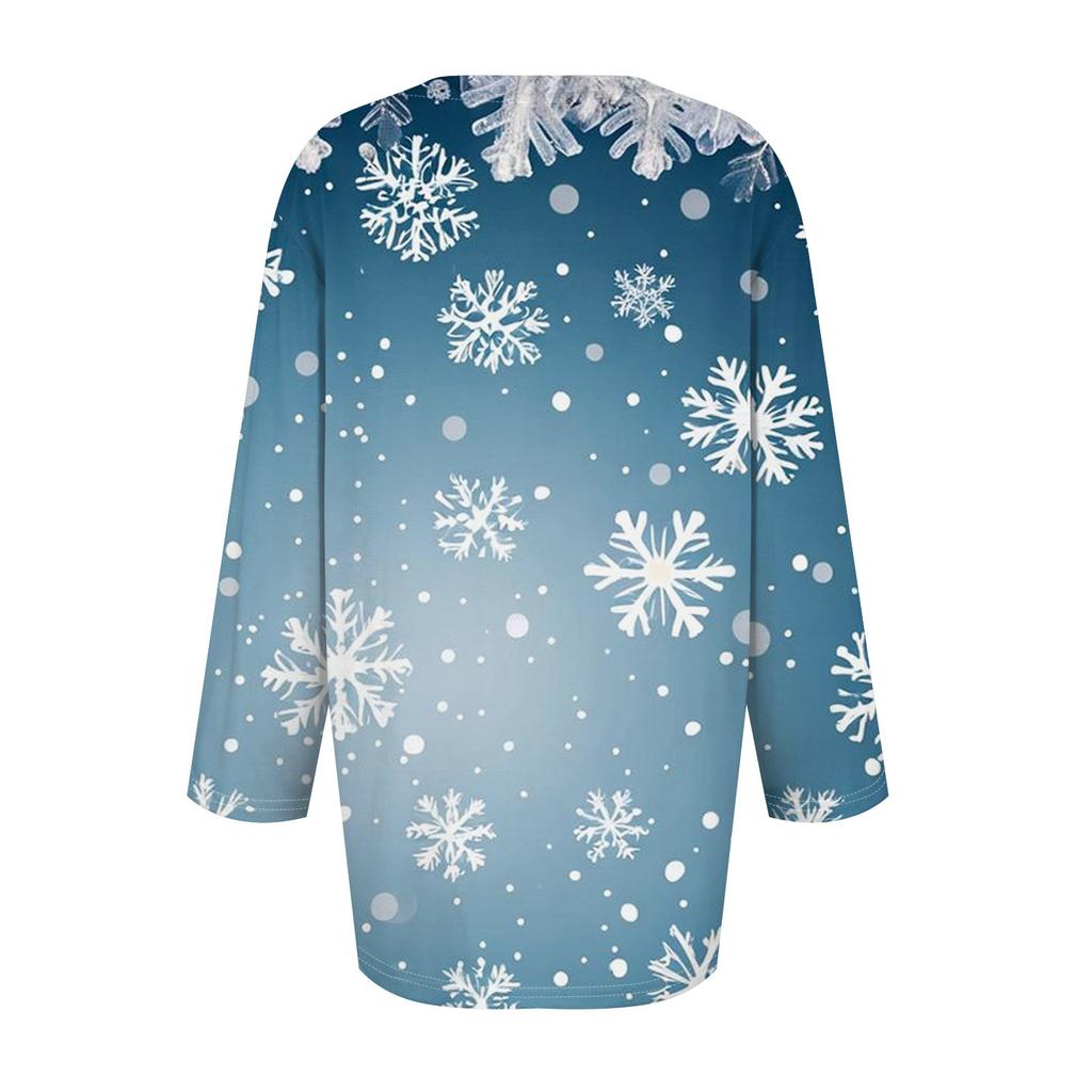 Women's Fashion Casual Seven Sleeve Christmas Printed Round Neck T-Shirt Top