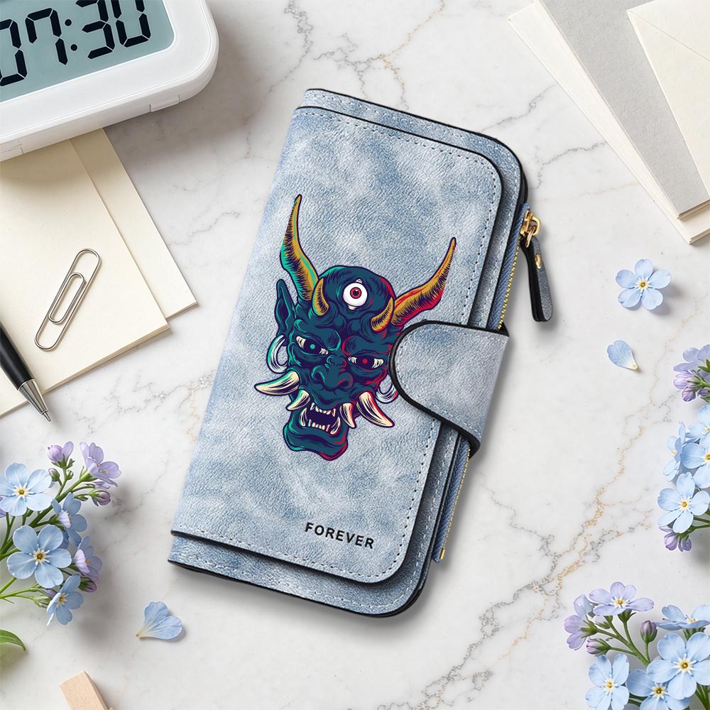 Oni Pattern Long Wallet Large Capacity Card Holder Pocket Purse