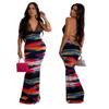 CY901101 European and American New Women's Fashionable V-neck Backless Hip-wrapped Printed Dress