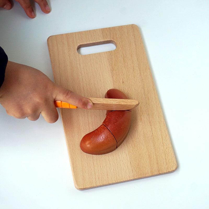 Solid Wood Kids' Kitchen Pretend Play Set - Cutting Board & Knife Toy