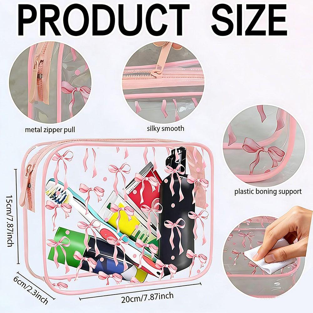 Bow Transparent Toiletry Bag Waterproof Cosmetics Bag Cute PVC Makeup Bag Travel
