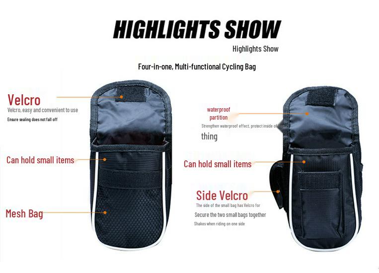 Waterproof Bicycle Top Tube Bag with Rain Cover - Four-in-One Mountain Bike Front Bag