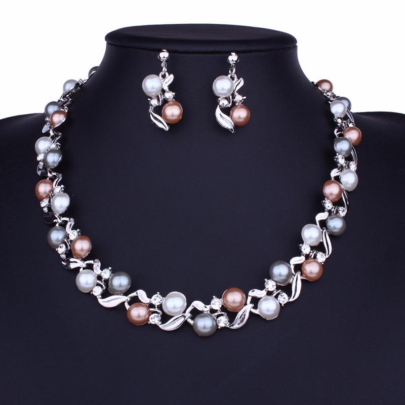 RUI RUI YU 2pcs/set Women Fashion Imitation Pearl Necklace Earring Jewelry Set