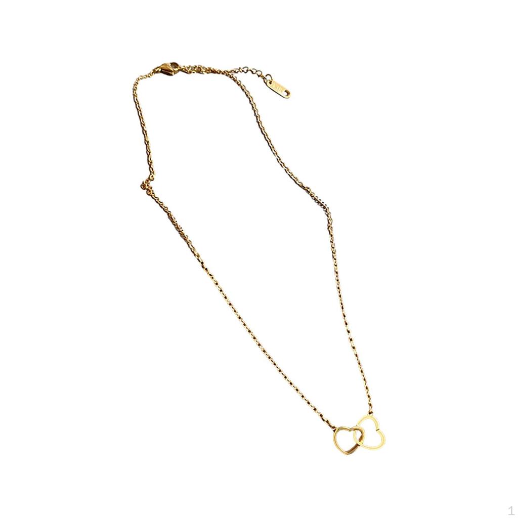 Double Heart Necklace, Minimalist Fashion Chain Choker Pendant Necklace for Women Girls Gift,
