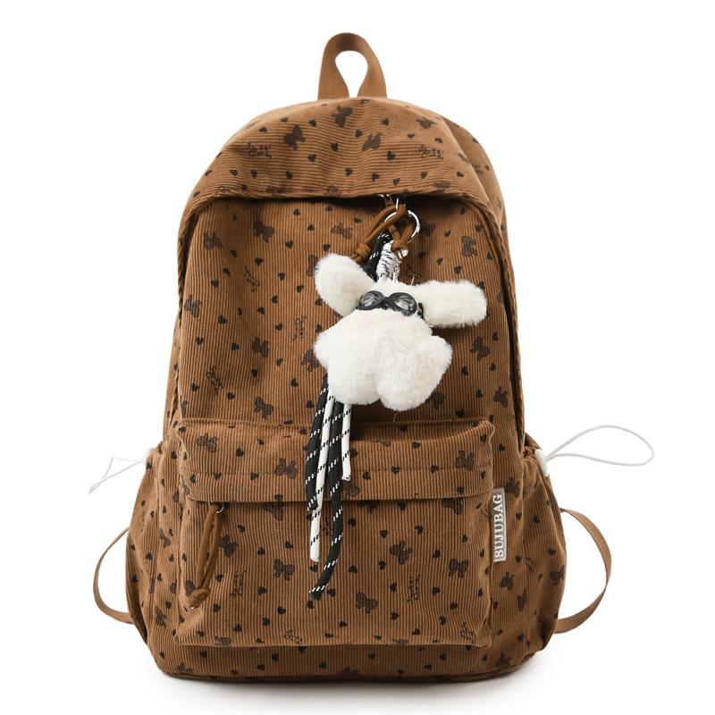 College Style Schoolbag Women's Bow Corduroy Travel Backpack