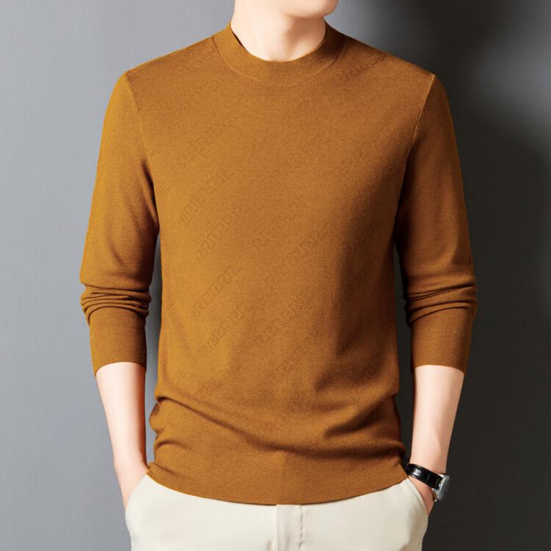 Men s Solid Color Loose Knit Sweater - Long Sleeve Round Neck 190