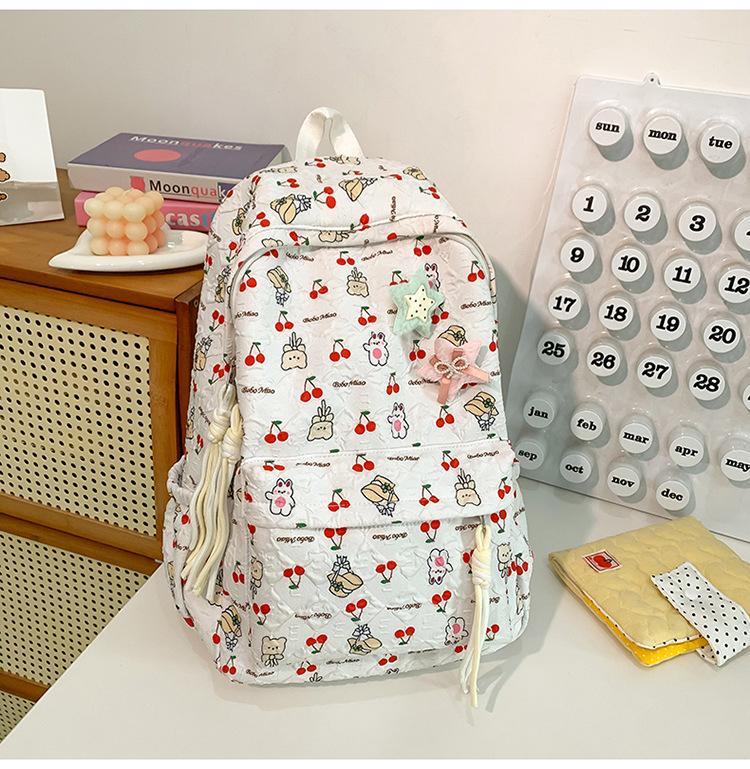 

Cute soft sister printed backpack sweet primary and secondary school student burden reduction schoolbag білий