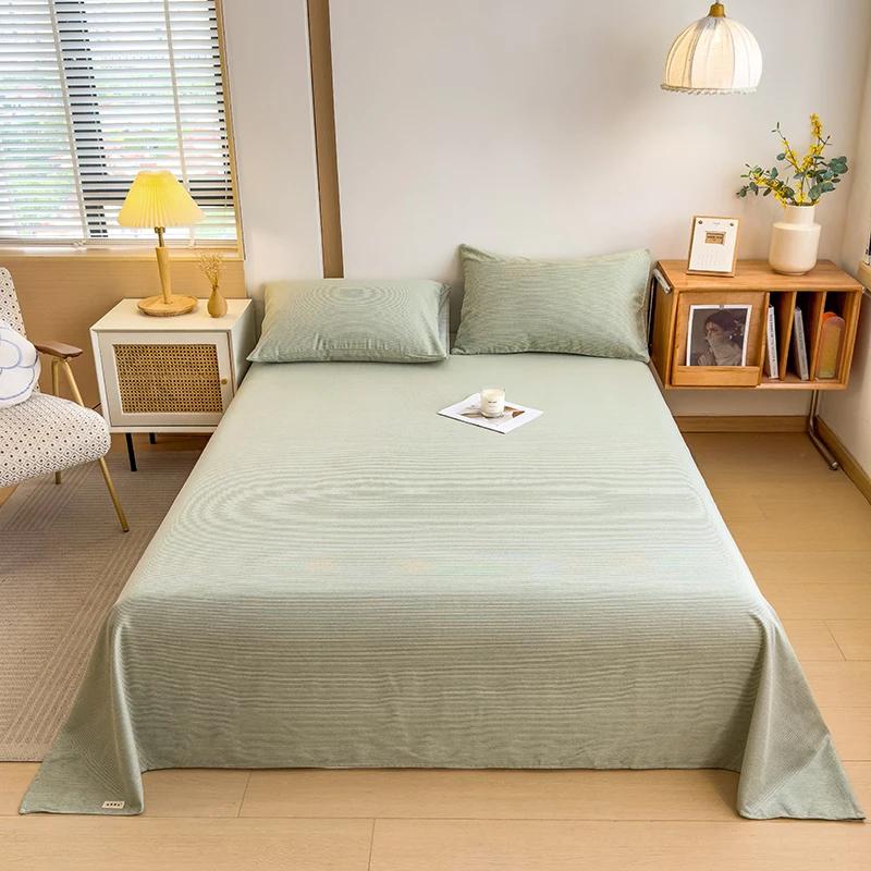 Geometric Plaid Pattern Bed Sheet Set Simple Grid Flat Sheet 100% Cotton Bedding Breathable Durable Sheets with 2 Pillowcases