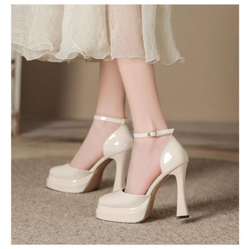 

Buckle waterproof table Mary Jane shoes autumn new bright leather hollow fashion single shoes women s high heels 40