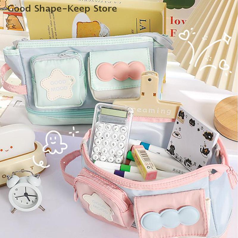 Large Capacity Kawaii Pencil Case Dopamine Color Block Ins Style Organizer Bag with Multiple Compartments for School And Travel