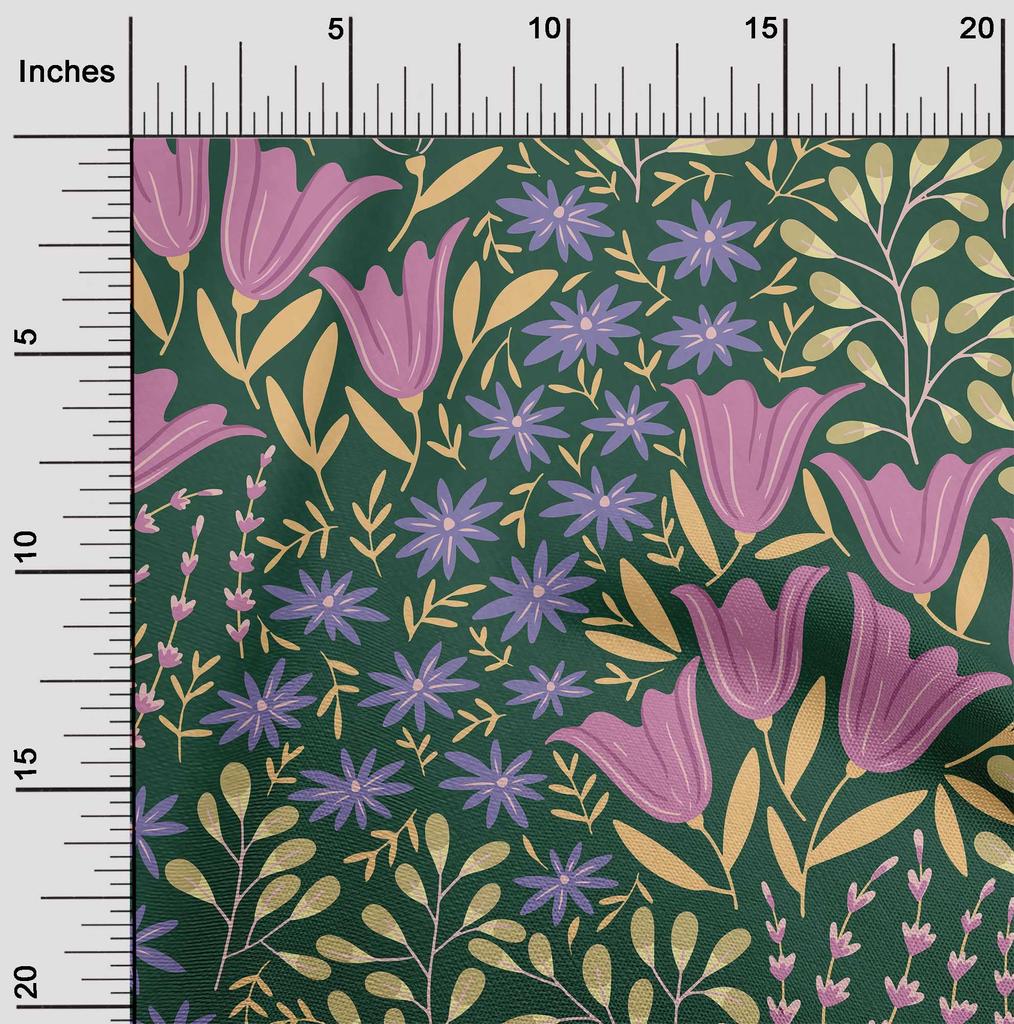 oneOone Cotton Flex Dark Teal Green Fabric Leaves & Floral Quilting Supplies Print Sewing Fabric By The Yard 40 Inch