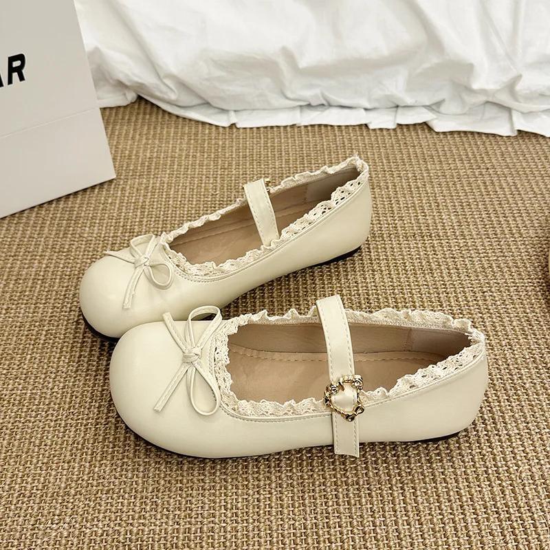 

Мода Женская Мода Одинарная Обувь Весна Новинка Круглый Носок Мелкий Вырез Узел-Бабочка Металлическая Пряжка Мягкая Подошва Нескользящая Обувь на Плоской Подошве 2025 35