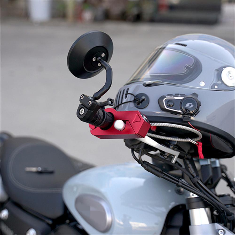 2 In 1 CNC Motorcycle Handlebar Lock Brake Handle Helmet Anti-theft Key Lock Red