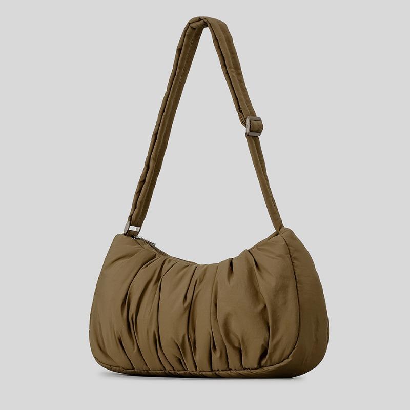 Niche Design Pleated Underarm Bag Fluffy Clip Cotton Crescent Shoulder Crossbody Bag Nylon Saddle Bag