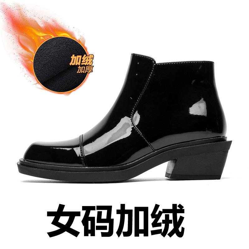 Chelsea boots pointed Martin boots men's winter velvet British inner heightening platform short boots men 66633-R