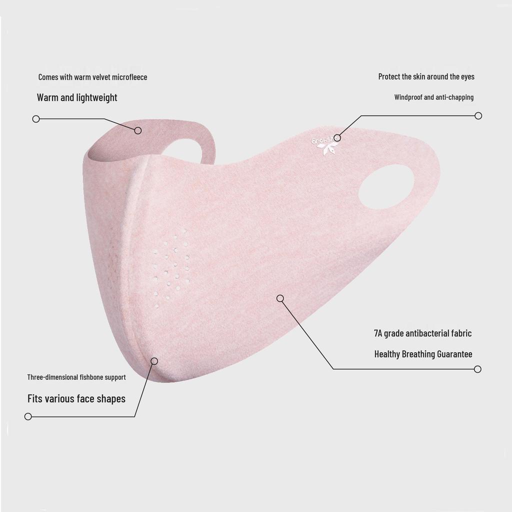 3D Semišová Bezešvá Maska: Větruodolný, Chladuvzdorný, Antibakteriální, s ochranou koutků očí a zeštíhlujícím efektem obličeje