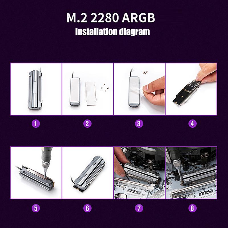 5V-3Pin ARGB AURA Sync Computer 2280 SSD M2 Radiator Aluminum PC RGB M.2 Nvme Cooler Heatsink Solid State Drive Heat Sink Cooler