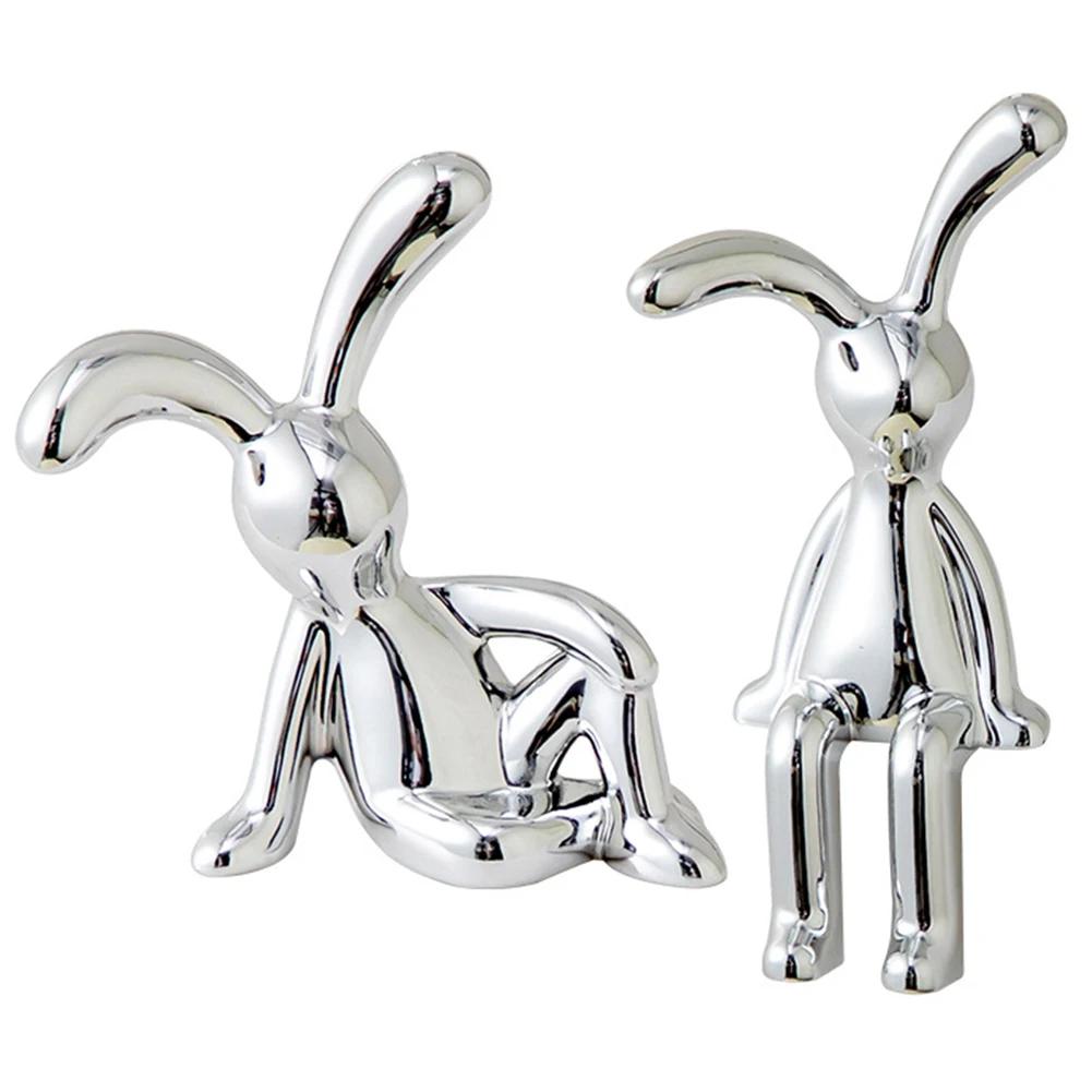 Rabbit Animal Decor Modern Style Cartoon Bunny Sculptures Silver Nordic Rabbit Statue Living Room Decoration