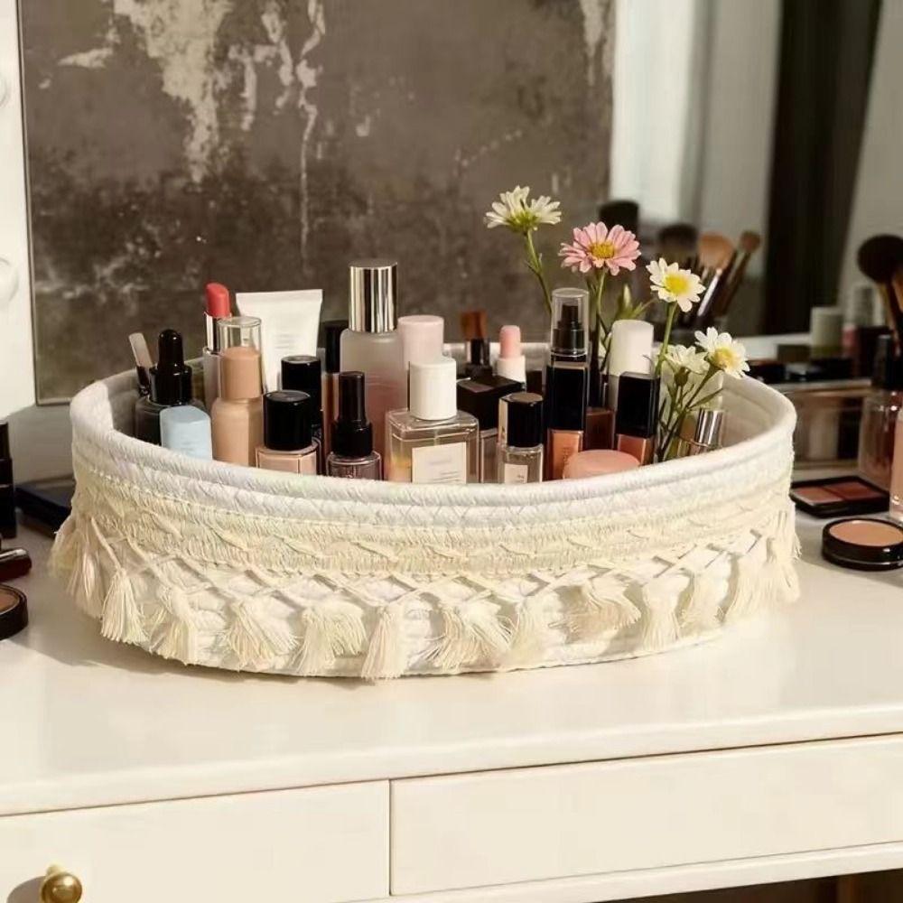 Cotton Rope Woven Storage Basket Bohemian Style Save Space Cosmetic Storage Basket with Tassel Large Capacity