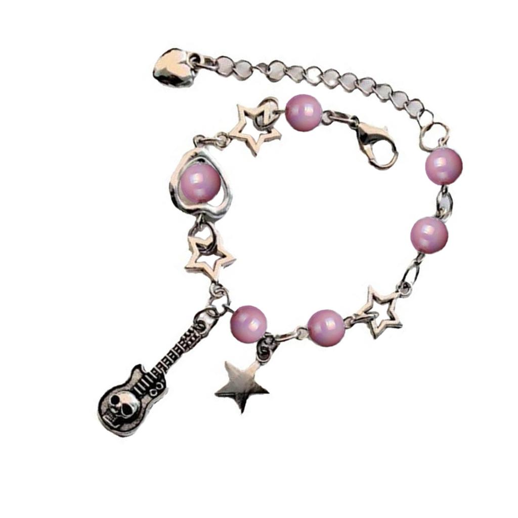 Elegant Heart Star Skull Guitar Bracelet Chic Skull Guitar Pendant Fashion Bracelet Jewelry for Daily Wear Dates Parties