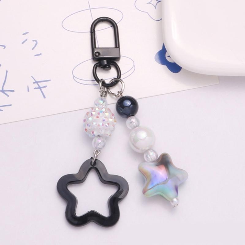 Gradient Pentagram Star Charm Keyring Backpack Decoration Handmade Pendant Keyring Fashion Bag Charm Sweet Cool Keychain
