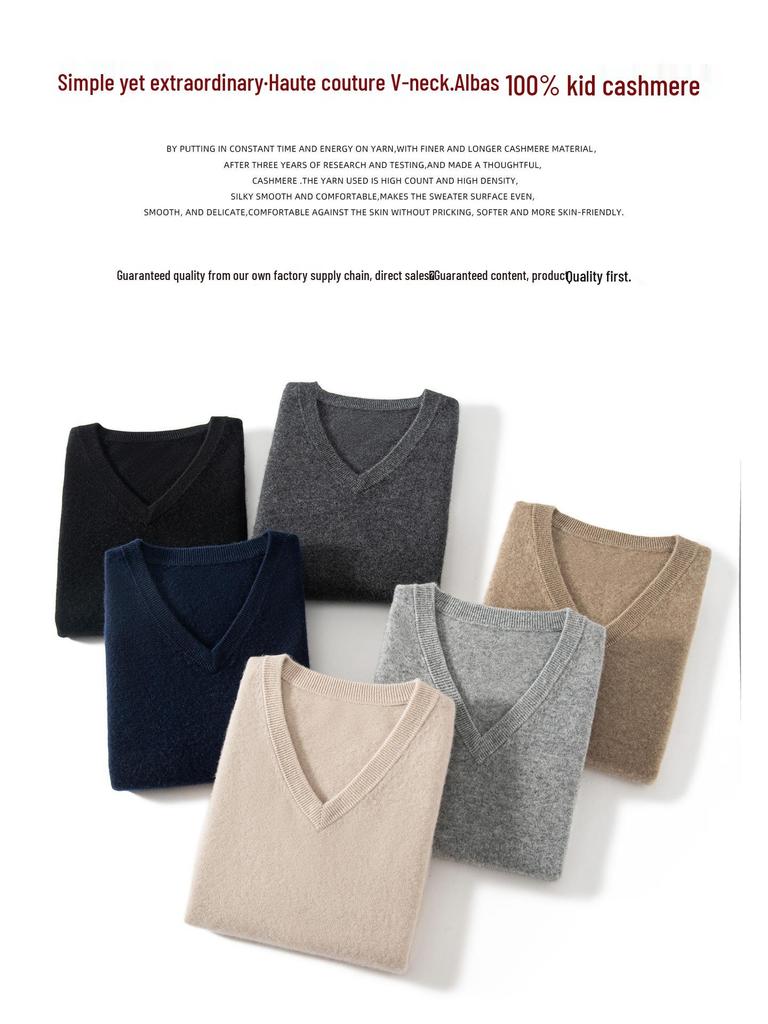 Men's 100% Pure Cashmere V-Neck Loose Casual Knit Sweater
