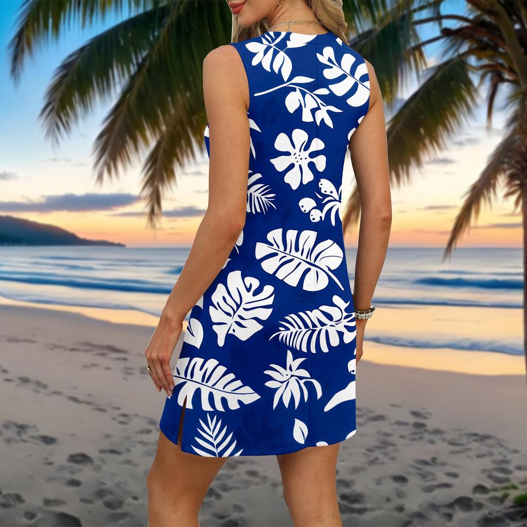 V-Ausschnitt Sommer Casual Strandkleid für Frauen Urlaub Damen ärmelloses Sommerkleid mit Schlitz