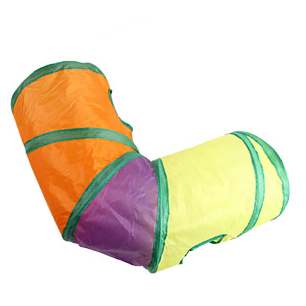 Tunel dla kota 3-drożny składany interaktywny w kolorach tęczy pod kątem prostym zakrzywiony tunel tuba zabawka dla
