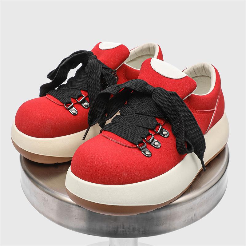 Bread shoes ugly cute casual thick sole heightening round head spring and summer thick low top tide lace-up sports board shoes