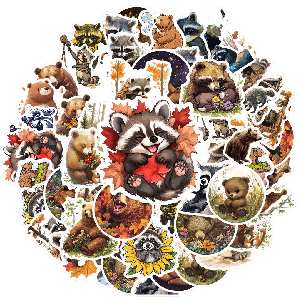 35-200pcs Dorable Raccoon Bear Stickers Cute Childrens Stationery Sticker Teacher Reward Aesthetic Decal Diy Luggage Laptop