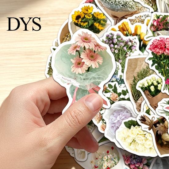 Retro Flower Stickers 50Pcs Bouquet Decorative Stickers, DIY Scrapbooking Journaling Floral Aesthetic Stationery Supplies Decals, Adhesive for
